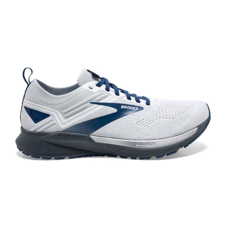 Brooks Ricochet 3 Lightweight Men's Road Running Shoes - White/Grey/Blue (86034-BWSC)